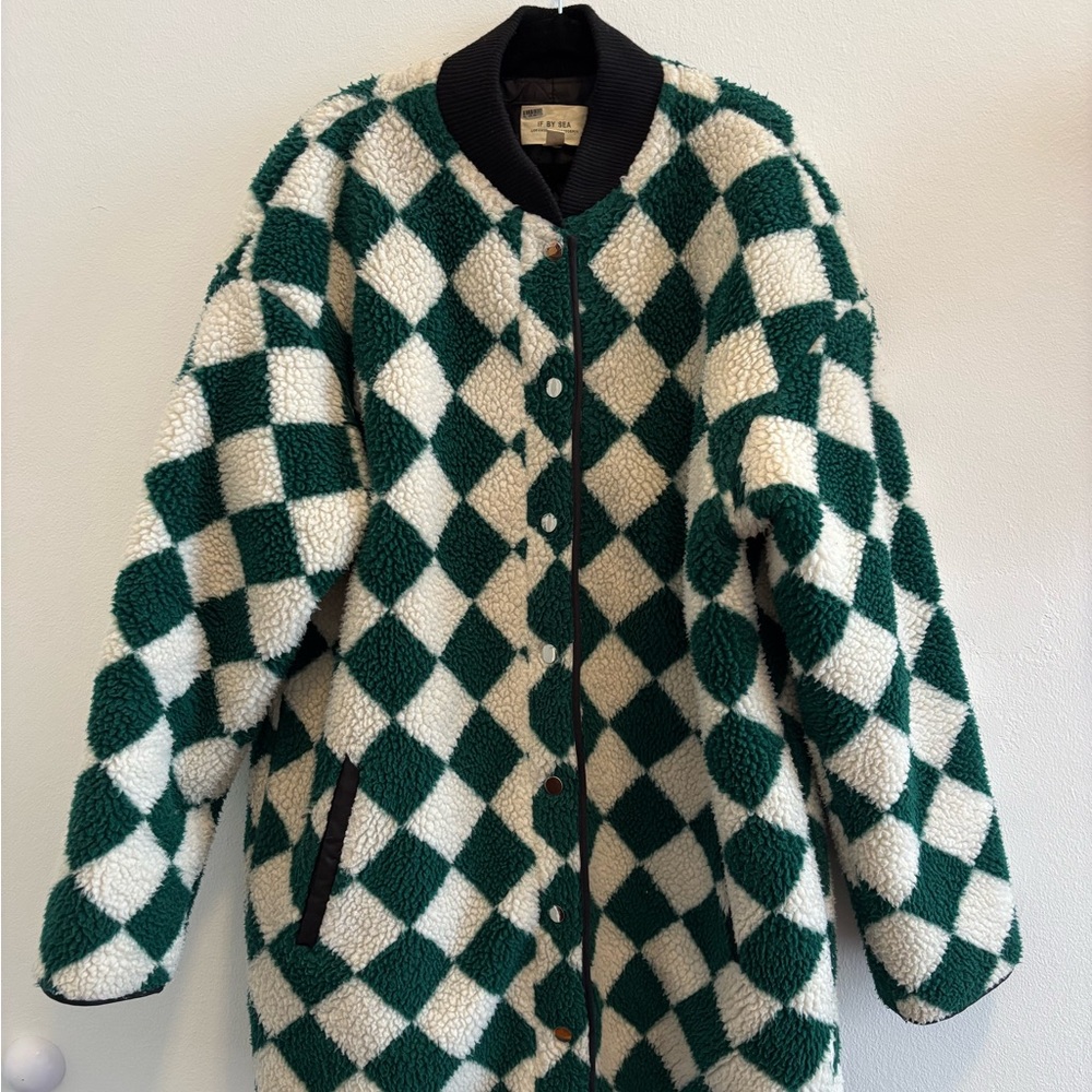 If By Sea Green and Cream Checkered Teddy Jacket
